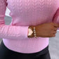 Cable Knit Round Neck Solid Color Sweater