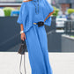 2 Pieces Outfit Asymmetrical One Shoulder Short Sleeve Top and Casual Strechy Waist Wide Leg Linen Pants Set