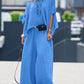 2 Pieces Outfit Asymmetrical One Shoulder Short Sleeve Top and Casual Strechy Waist Wide Leg Linen Pants Set