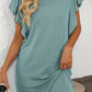 Canton Corded Ruffle Sleeve Crew Neck Shift Dress