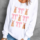 White Easter Bunny Bow Print Round Neck Pullover Sweatshirt