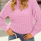 Pink Crochet Knit Drop Shoulder Sweater