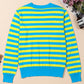Green Stripe Crew Neck Drop Shoulder Casual Sweater