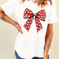 White Heart Bow Printed Crewneck Valentines T Shirt