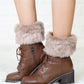 Brown Plush Knitted Patched Winter Boot Cuffs Leg Warmers