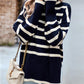 Striped High Neck Side Slit Knit Sweater