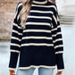 Striped High Neck Side Slit Knit Sweater