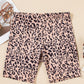 Khaki Leopard Print Ribbed Textured Knit Biker Shorts