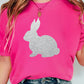 Rose Red Glitter Easter Bunny Graphic Crew Neck Tee
