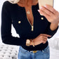 Round Neck Long Sleeve Half Zipper Design Knit Sweater