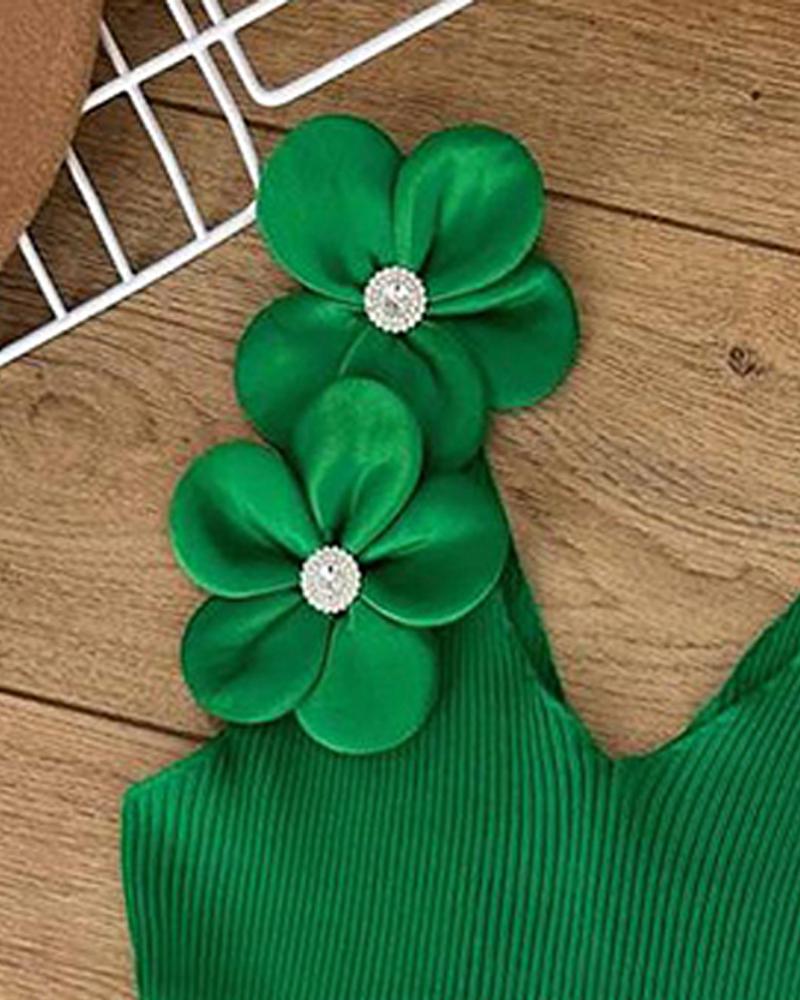 Floral Pattern Beaded Rhinestone Tank