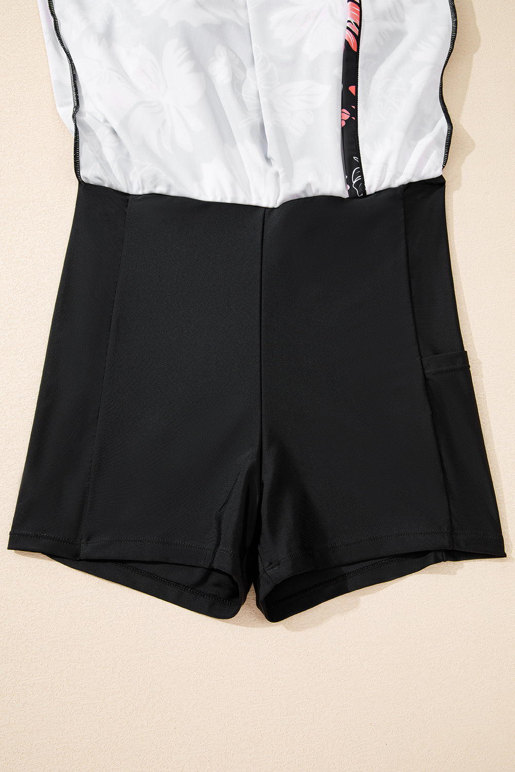 Black Floral Print Twisted Hollowed Back Swim Dress