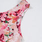 Pink Floral Round Neck Twisted Cut Out Back Tank Top