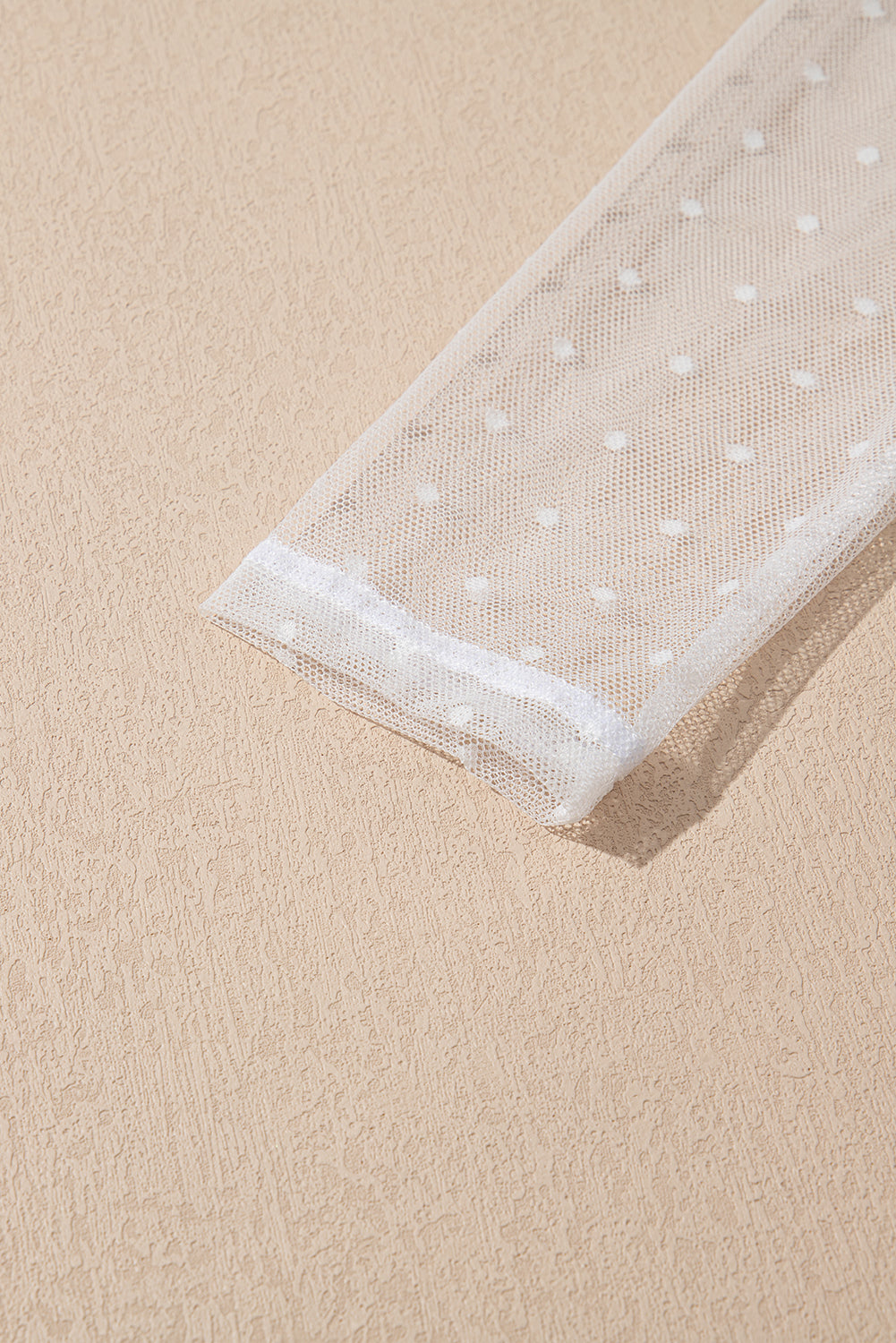 White Swiss Dot Mesh Long Sleeve Square Neck Slim Top