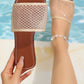 Beige Rhinestone Mesh Square Toe Flat Slippers
