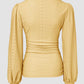 V Neck Eyelet Hollow out Ruched Lantern Sleeve Tee Casual Top