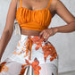 Ruched Cami Top & Floral Print Drawstring Wide Leg Pants Set