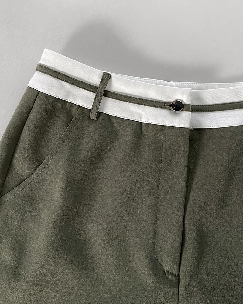 Colorblock Waist Pocket Design Active Pants Casual Straight Leg Cargo Pants