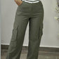 Colorblock Waist Pocket Design Active Pants Casual Straight Leg Cargo Pants