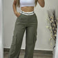 Colorblock Waist Pocket Design Active Pants Casual Straight Leg Cargo Pants