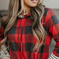 Fiery Red Christmas Plaid Striped Patchwork Drawstring Hoodie
