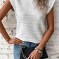 White Wavy Textured Mock Neck Cap Sleeve Top