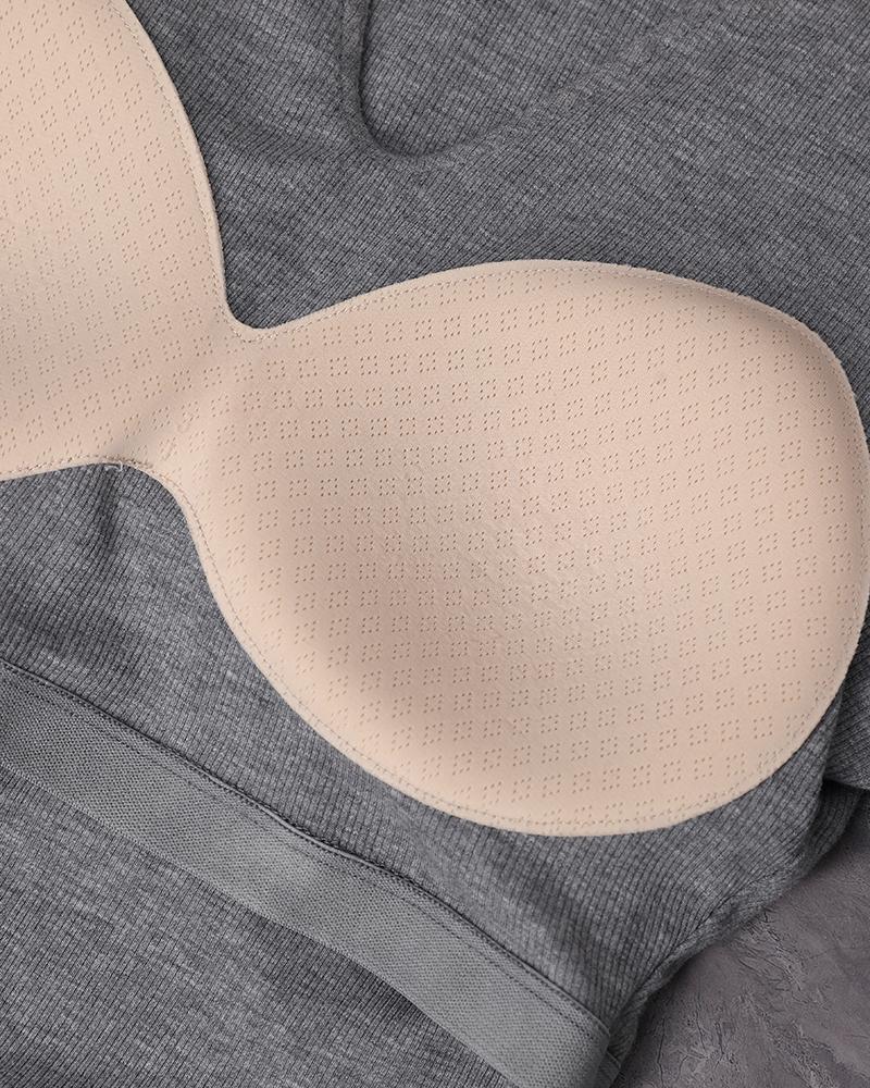 Notch Neck Built in Bra Ruched Waist Rib knit Top