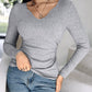 Notch Neck Built in Bra Ruched Waist Rib knit Top