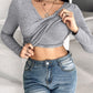 Notch Neck Built in Bra Ruched Waist Rib knit Top