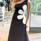 Colorblock Floral Print One Shoulder Drawstring Maxi Dress