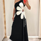 Colorblock Floral Print One Shoulder Drawstring Maxi Dress