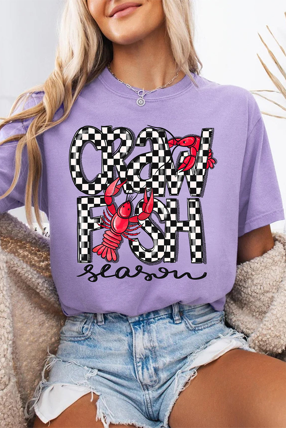 Wisteria Craw Fish Season Graphic Short Sleeve Top