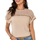 Oatmeal Lace Patchwork Waffle Short Sleeve Top