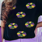 Black Sequined Mardi Gras Pattern Crew Neck Short Sleeve Top