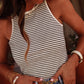 White Striped Print Ribbed Knit Sleeveless Top