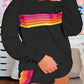 Black Striped Accent Pullover and Shorts Two Piece Casual Set