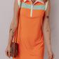 Russet Orange Colorblock Sleeveless Quarter Zip Collared Athletic Mini Dress
