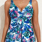 Green Floral Print Padded V Neck Tankini Top