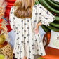 Apricot Bow Printed Puff Sleeve Ruffled Plus Size Mini Dress