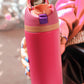 Strawberry Pink Insulated Stainless Steel Tumbler with Carry Loop 16oz
