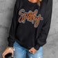 Black Spooky Rhinestone Drop Shoulder Graphic Sweatshirt
