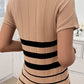 Light French Beige Striped Crew Neck Sweater T-shirt