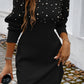 Black Pearl Beaded High Neck Bodycon Sweater Dress