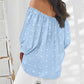 Jacquard Polka Dot Off the Shoulder Long Sleeve Top Casual Tied Detail Tied Detail Blouse