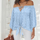 Jacquard Polka Dot Off the Shoulder Long Sleeve Top Casual Tied Detail Tied Detail Blouse