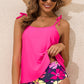 Rose Red Tie Shoulder Floral Print Cute Tankini Set
