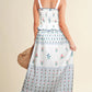 White Floral Print Smocked Ruffled Sleeveless Maxi Dress