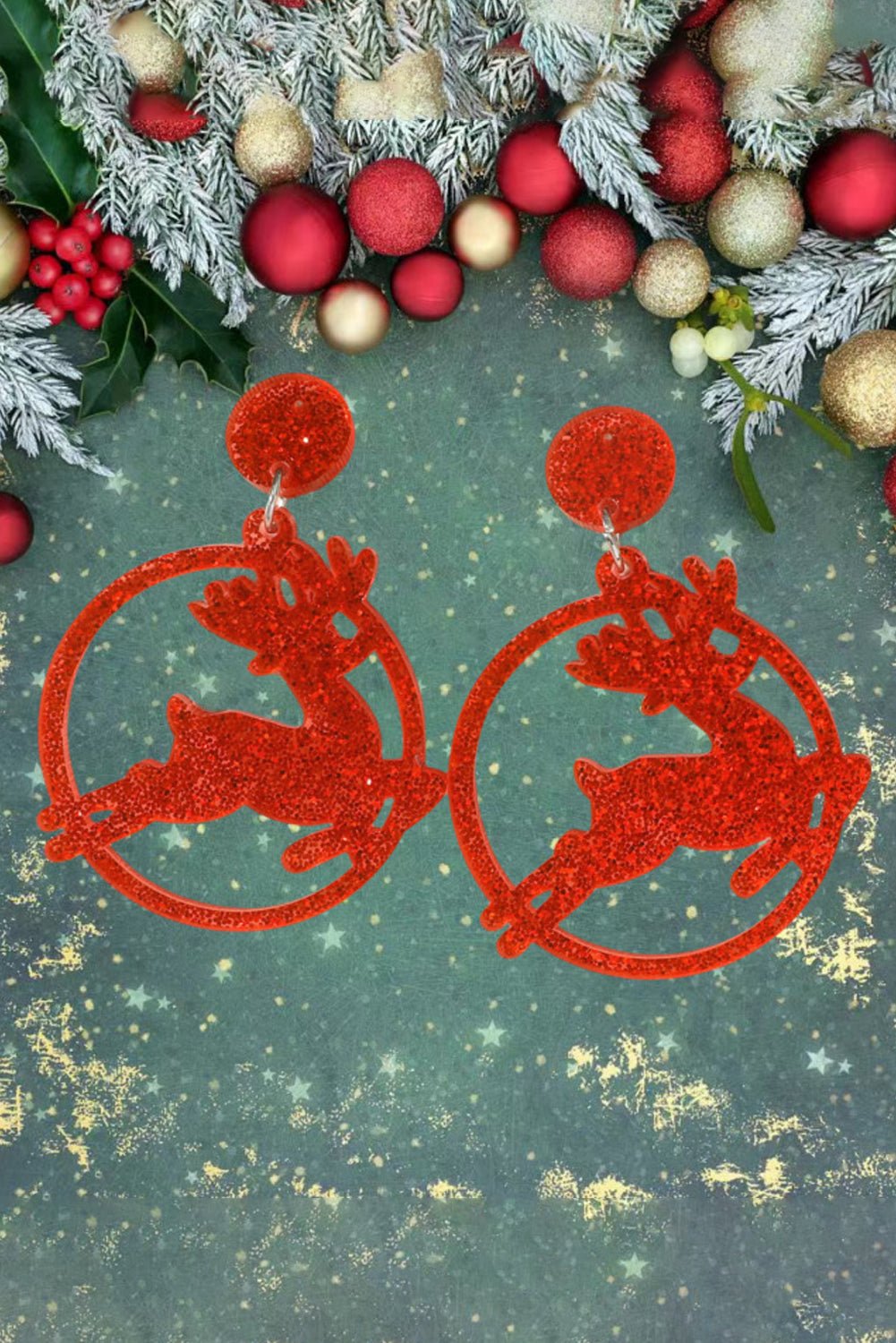 Fiery Red Christmas Tree Acrylic Stud Earrings