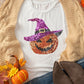 White Halloween Sequined Pumpkin Crewneck Graphic Tee