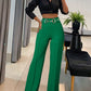 Metal Button Decor High Waist Casual Straight Leg Work Pants